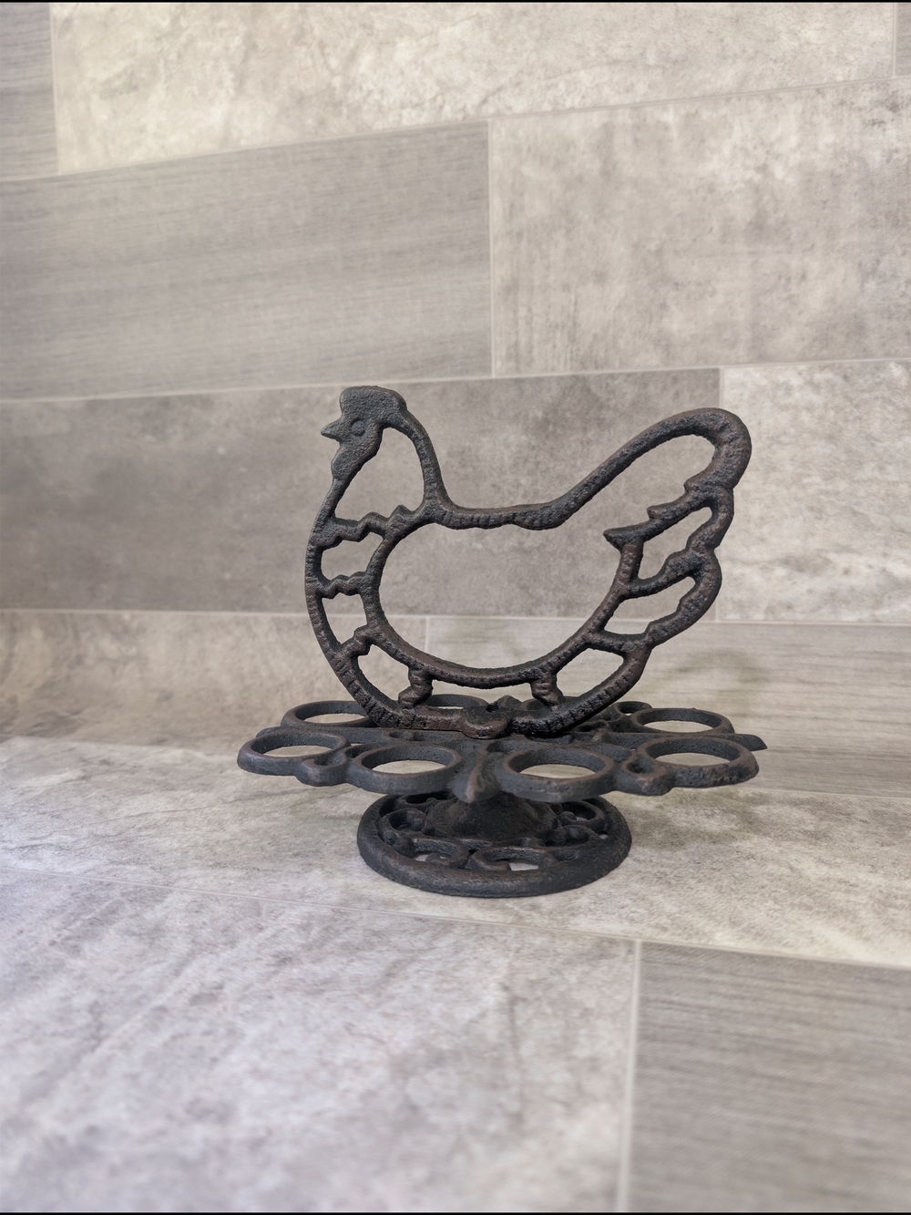 Cast Iron Hen Egg Holder - Black Rustic Farmhouse Decor